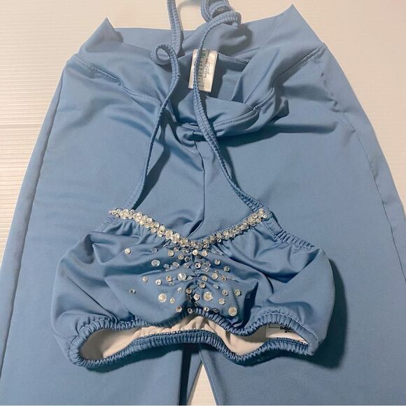 Custom made solo dance costume blue flair pants top rhinestone 2 piece set - 10 - Picture 2 of 15